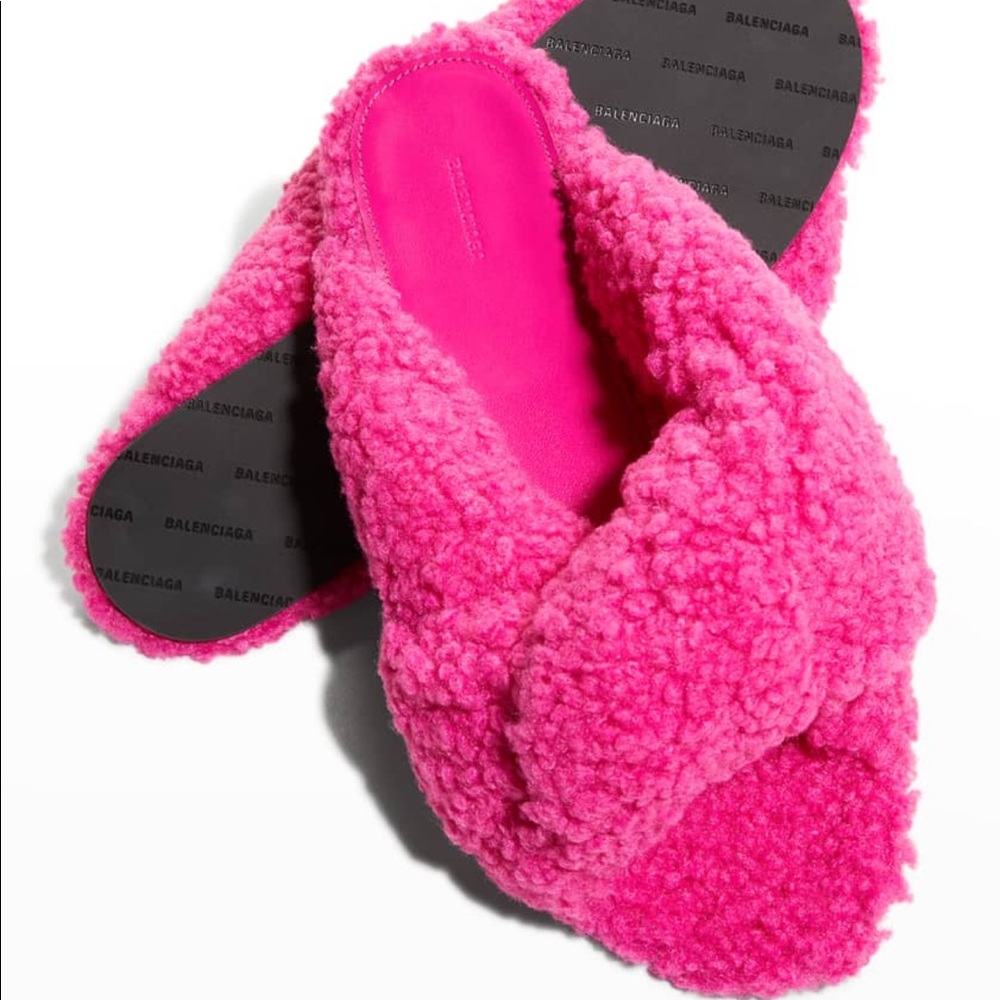 Brand New Balenciaga Drapy fur slides